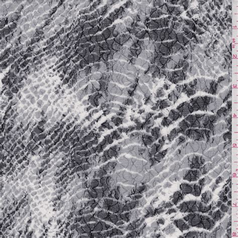 Greyblack Snakeskin Print Embroidered Mesh Fabric By The Yard