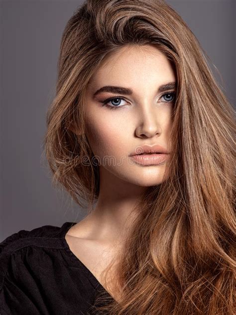 Woman With Beauty Long Brown Hair Fashion Model Pretty Face Stock