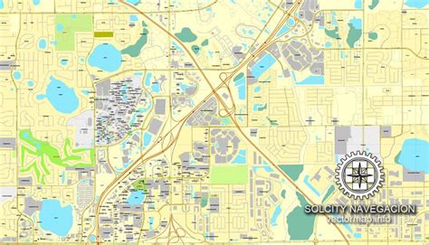 Orlando Florida Us Printable Vector Street City Plan Map Full