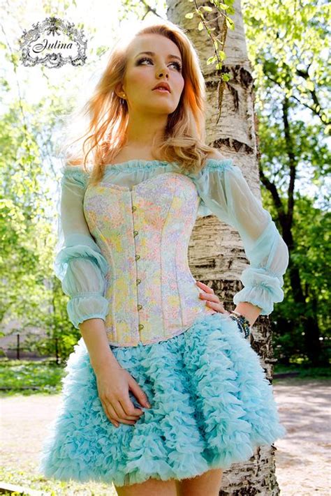 julina corsets and fashion Корсет блузка и юбка Фея голубого воздуха cape dresses dress