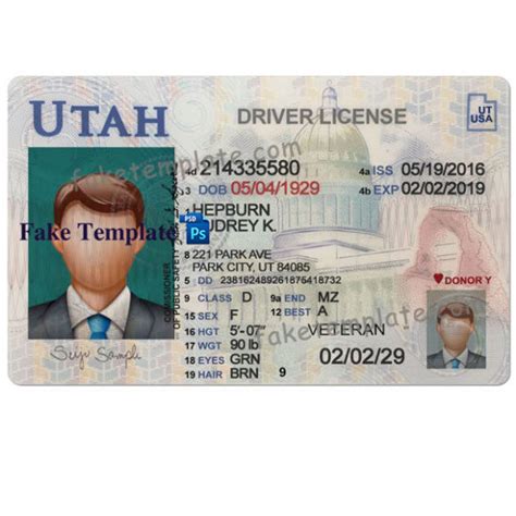Utah Drivers License Template Fake Template High Quality