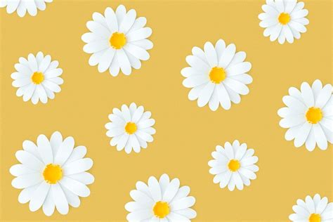 White Daisy Pattern On Yellow Background Premium Image By Rawpixel