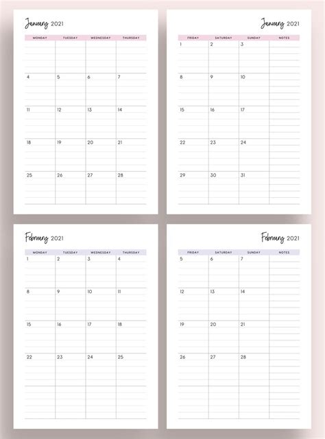 Printable 2021 Lined Monthly Planner 2021 Month On 2 Pages Etsy