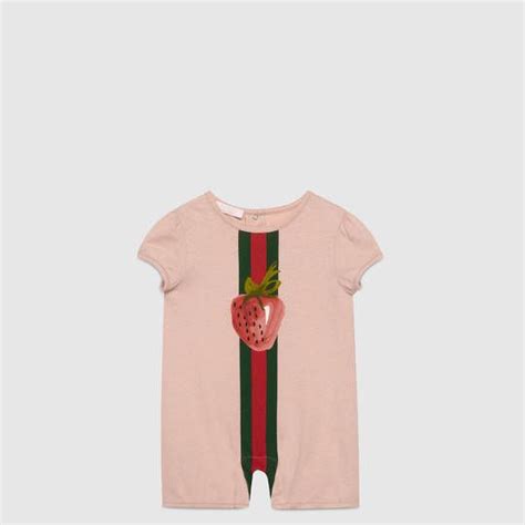 Gucci Baby Strawberry Web Cotton Sleepsuit Baby Girl Outfits Newborn