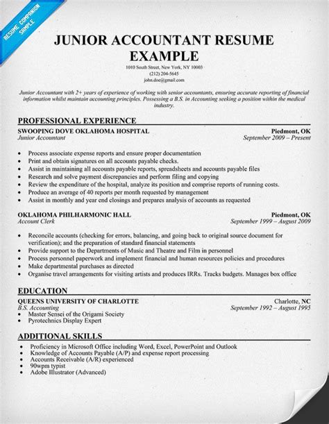 Junior Accountant Resume Sample Resume Companion Accountant Resume
