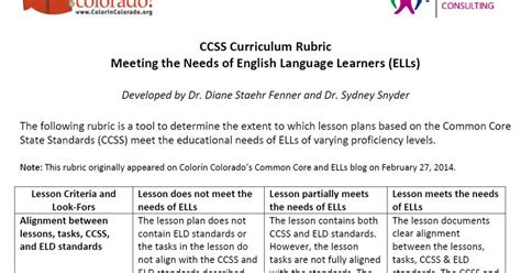 Common Core Curriculum Rubric Meeting The Needs Of Ells Colorín Colorado