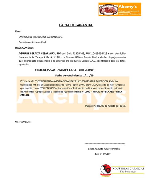 Carta De Garantia De Obra Ejemplos Y Formatos Word Pdf Unamed