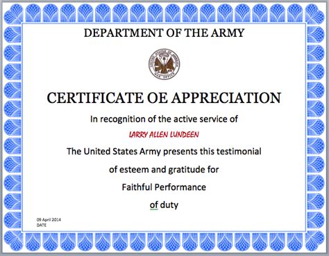 Army Certificate Template Microsoft Word Templates