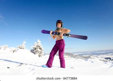 Female Skier Topless Ski Standing On Stock Photo Shutterstock