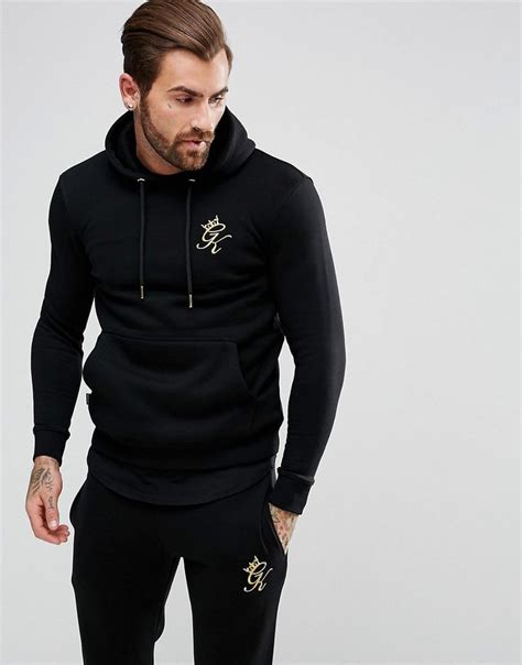 Gym King Muscle Hoodie In Black With Gold Logo Black Mens Casual