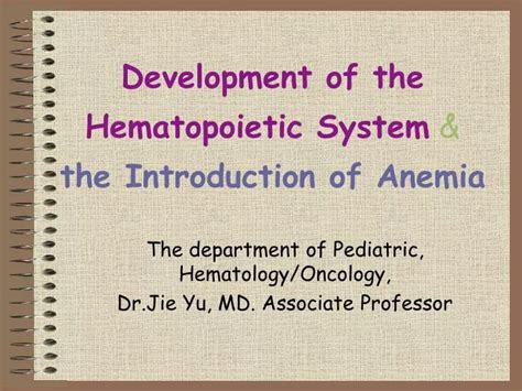 Ppt Development Of The Hematopoietic System And The Introduction Of