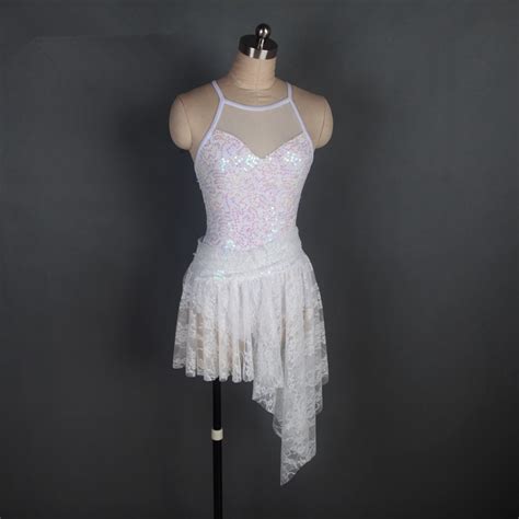 New White Sequin Lace Women Lyrical Dance Dress Girls Ballet