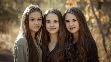 Drei Schöne Junge Mädchen Posieren Für Ein Foto 3 Schwesterbild Schwestern Schwester