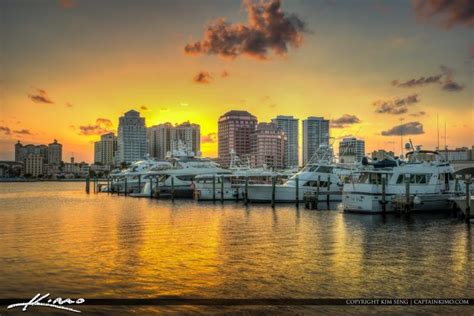 Intense Sunset Over West Palm Beach Skyline Taken From Palm Beach Island At The Marina Hdr