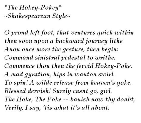 The Hokey Pokey Shakespeare Style Weird Words I Love To Laugh Good Clean Jokes