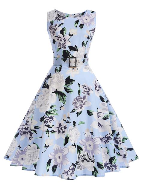 2019 Vintage Floral Sleeveless A Line Dress Rosegal Com