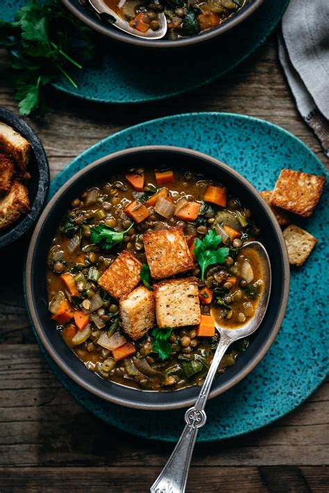 Vegan Lentil Stew With Garlicky Croutons Crowded Kitchen