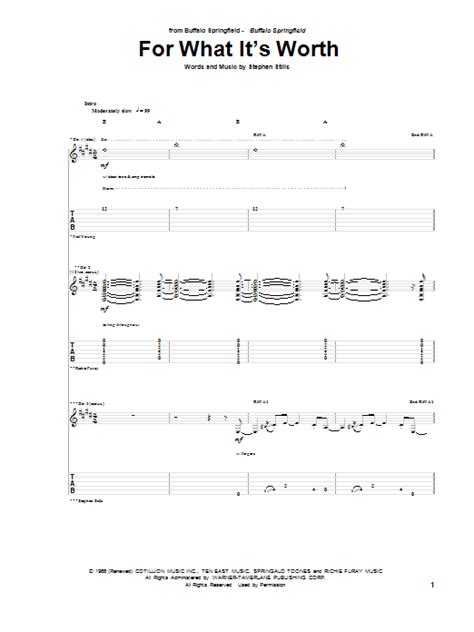 For What Its Worth Partitions Buffalo Springfield Tablature Guitare