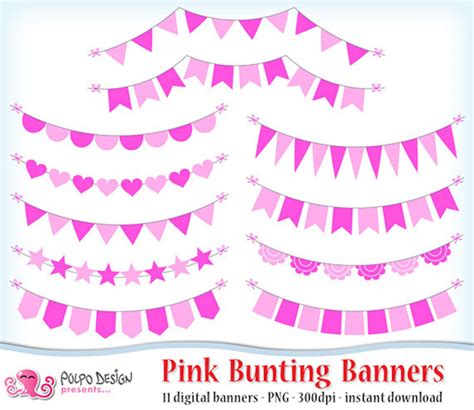 Pink Bunting Banners Clipart Digital Clip Art Commercial And Etsy