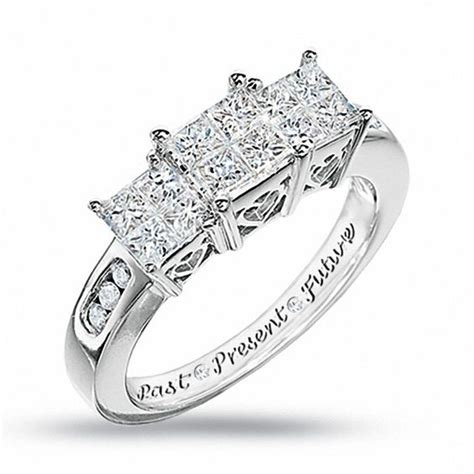 1 Ct Tw Princess Cut Quad Diamond Past Present Future Ring In 14k