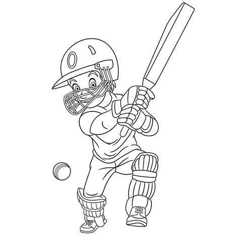 Jeune Joueur De Cricket Page De Livre De Coloriage De Dessin Animé