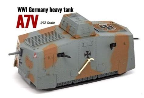172 Scale Wwi German A7v Heavy Tank Grey Camouflage 3d Diecast Model