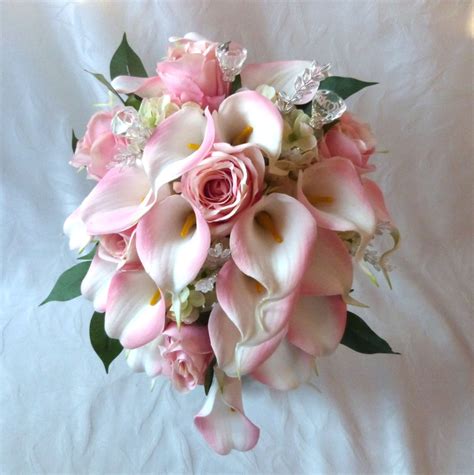 Blush Pink Rose And Pink Calla Lily Cascading Wedding Bouquet Etsy