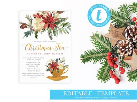 Christmas Tea Holiday Party Invitation Template Holiday Tea Etsy
