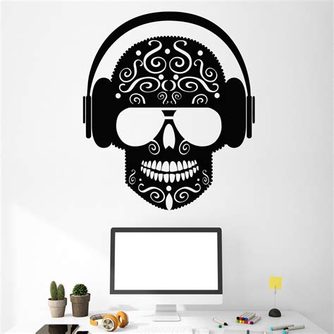 Vinyl Wall Decal Musical Skull Headphones Music Teen Room Stickers Uni