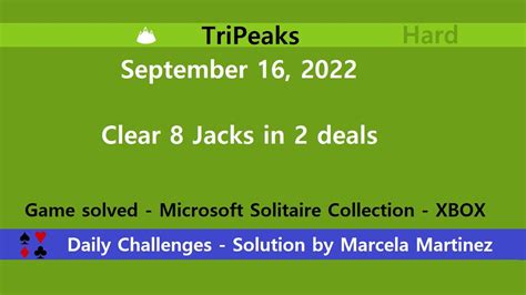 Microsoft Solitaire Collection Tripeaks Hard September 16 2022