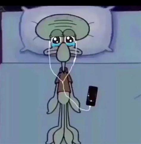 Squidward Crying Listening To Music Template