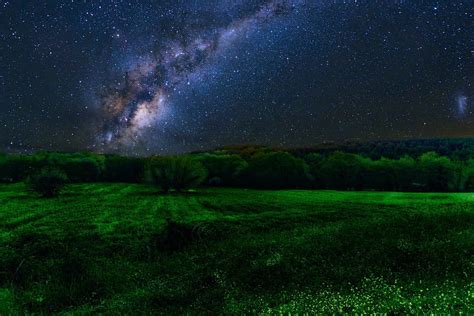1290x2796px 2k Free Download Milky Way Over Green Field Nights