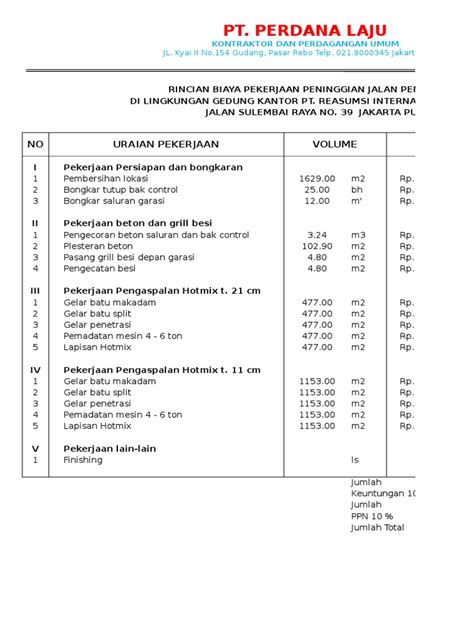 Surat Penawaran Harga Jasa Pengaspalan