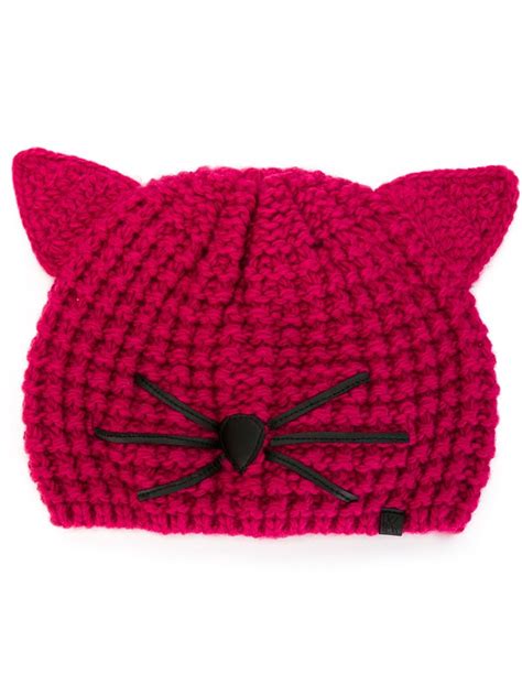 Karl Lagerfeld Knit Cat Hat In Pink Pink And Purple Lyst