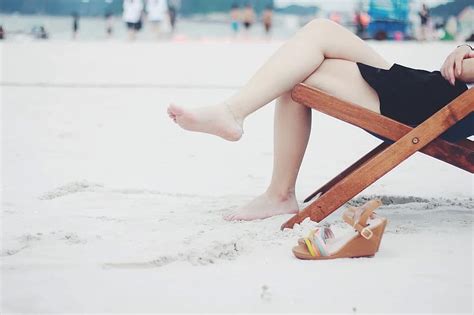 Beach Beach Chair Feet Female Barefoot Girl Lady Legs Leisure