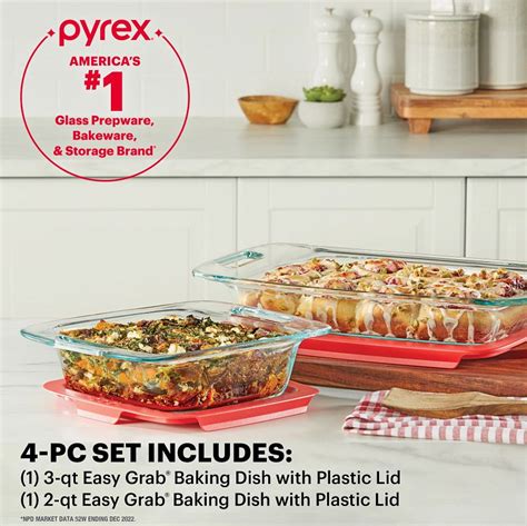 Easy Grab® 4 Piece Glass Bakeware Set With Red Lids Pyrex