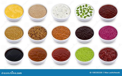 Set Of Different Sauces Isolated On White Background Stock Photo