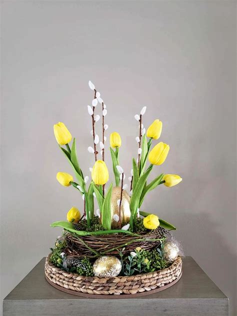 Easter Flowers Centerpiece Real Touch Tulip Arrangement Gold Etsy