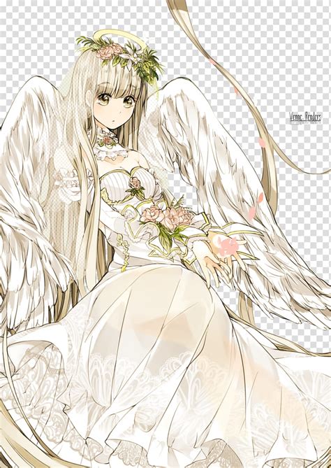 Anime Angel Girl Render White Haired Female Anime Wings Anime Girl