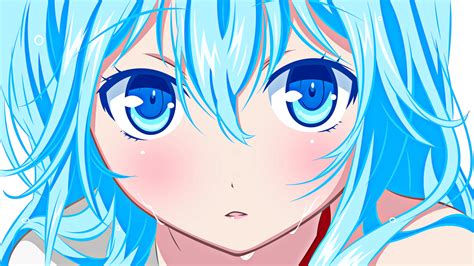 Papel De Parede Ilustração Anime Meninas Anime Cabelo Azul Olhos Azuis Cabelo Curto Boca