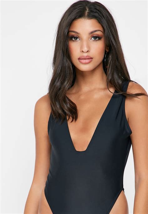 buy missguided black high leg plunge swimsuit for women in mena worldwide