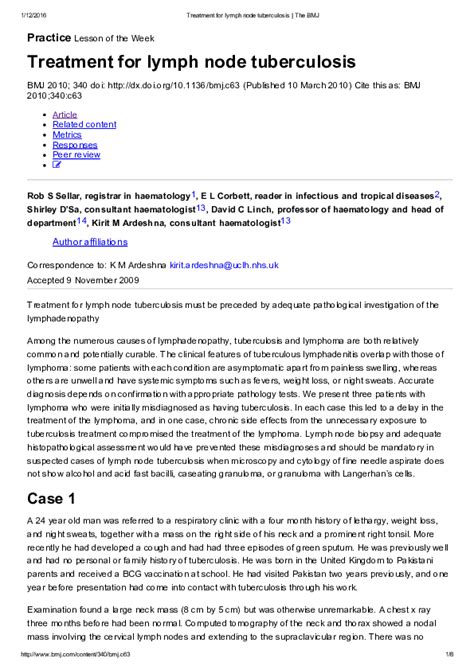 Pdf Treatment For Lymph Node Tuberculosis Robin Sellar