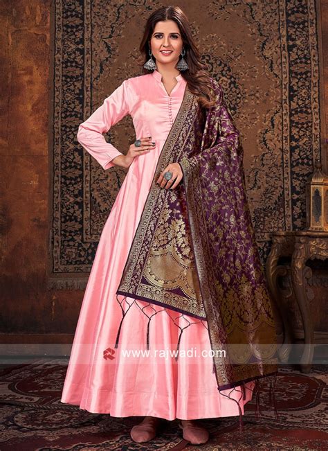 Pink Art Silk Salwar Kameez With Purple Dupatta