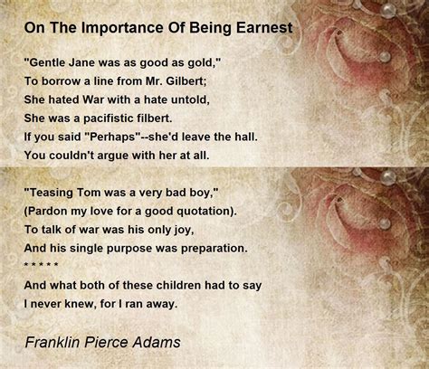 On The Importance Of Being Earnest Poem by Franklin Pierce Adams - Poem ...