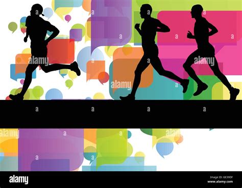 Marathon Sport Runners In Colorful Abstract Background Vector