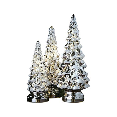 Twinkling Trees Led Lighted Mercury Glass Set Of Three Holiday Decor