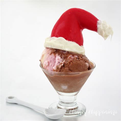 Ice cream:, 2 cup vanilla bean ice cream, chill, cuisine: Sweet Sugar Cone Santa Hats - Christmas Desserts