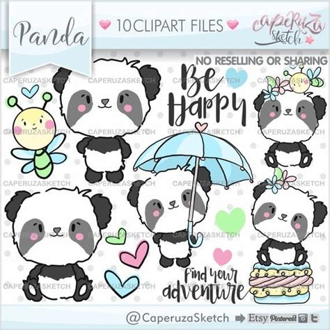 Panda Bear Clipart Files With Hearts And An Umbrella For Use In