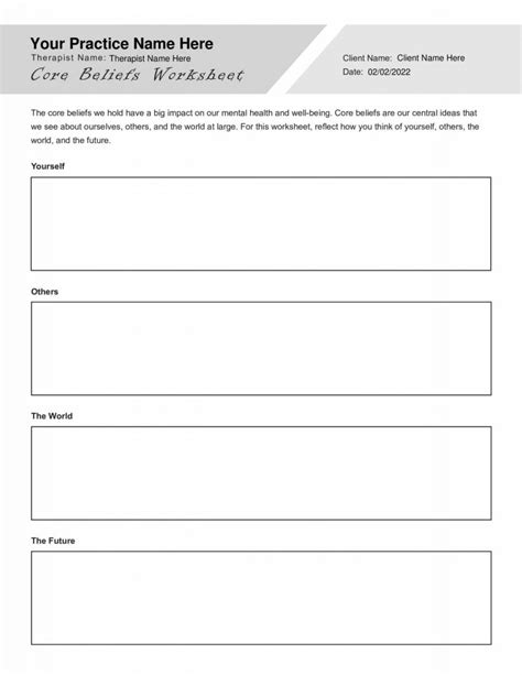 Cbt Core Beliefs Worksheet Pdf Template Therapybypro