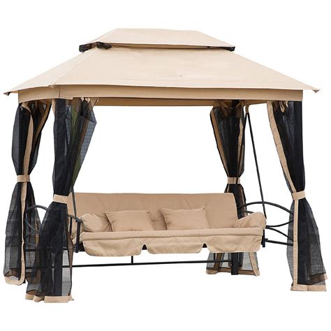Outsunny 3 Person Outdoor Patio Chair Gazebo Swing With Double Tier